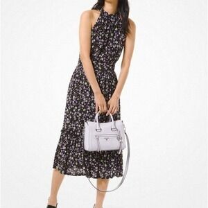 Michael Kors Purple Floral  Textured Jersey Halter Maxi‎ Dress - S